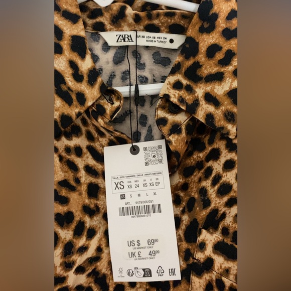 Zara ZW Collection Oversized Animal Print Boho Shirt Size XS - Picture 8 of 11